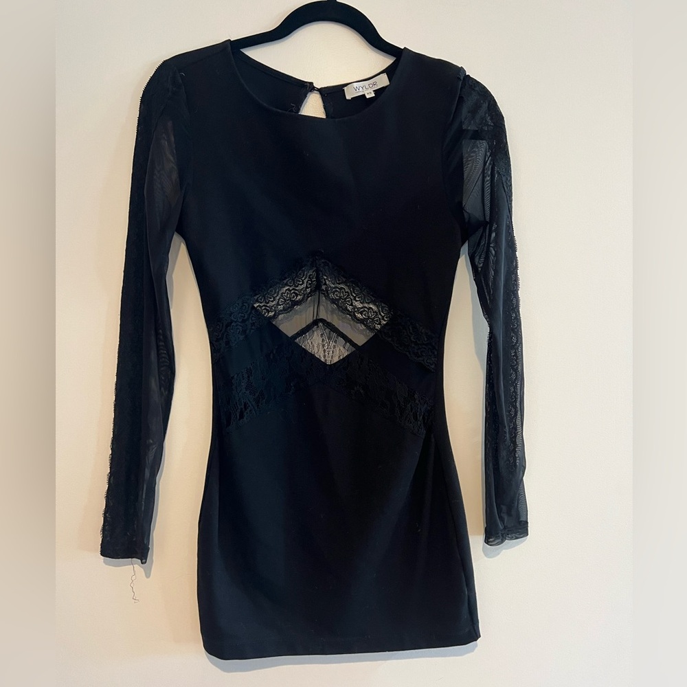 WYLDR Black Long Sleeve Dress with Lace Insets